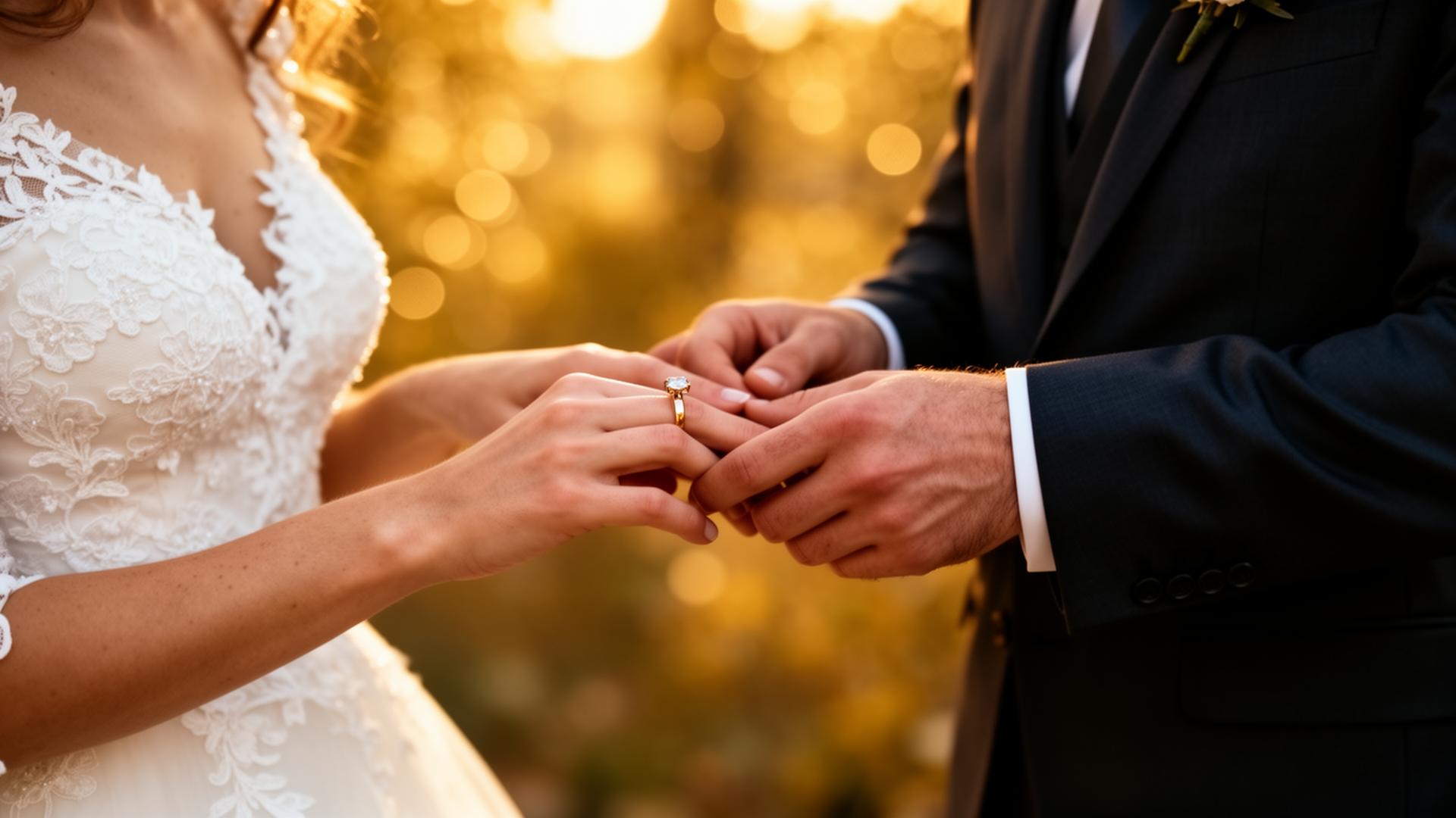 Casal trocando alianças